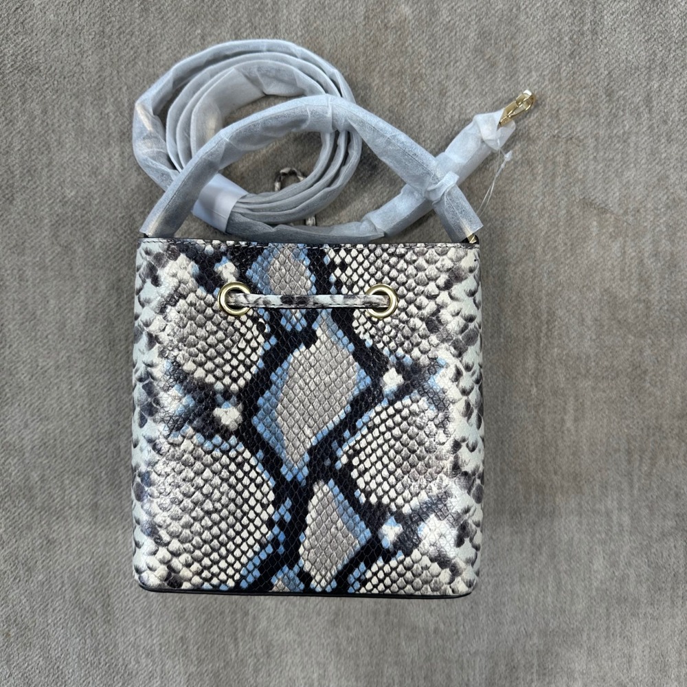 Michael Kors Snakeskin Embossed Bucket Bag and Wristlet Set Blue - Picture 3 of 14